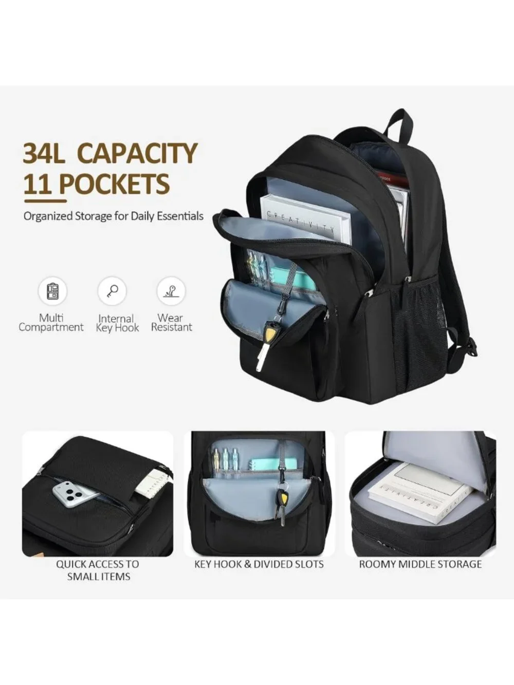 Water-Resistant Large Travel Backpack for Women & Men - Perfect for College